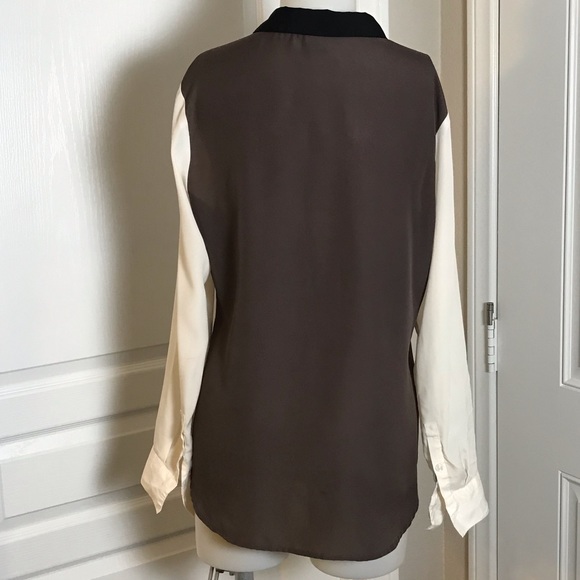 ANN TAYLOR GREY BLACK & WHITE COLOR BLOCK SHIRT - Picture 5 of 6